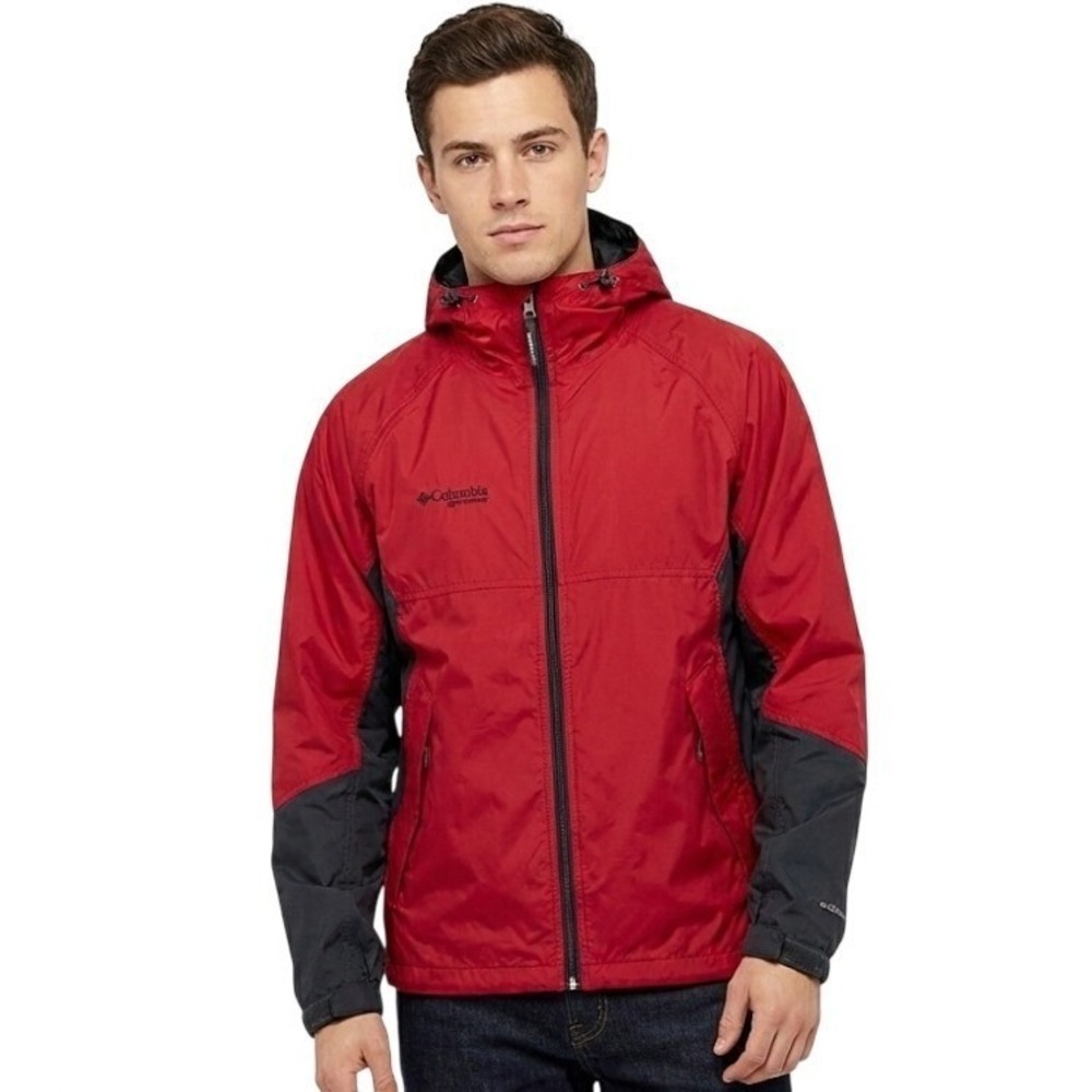 Columbia Windbreaker Jacket Mens Medium Red Black Hooded Hiking Activewear Zip